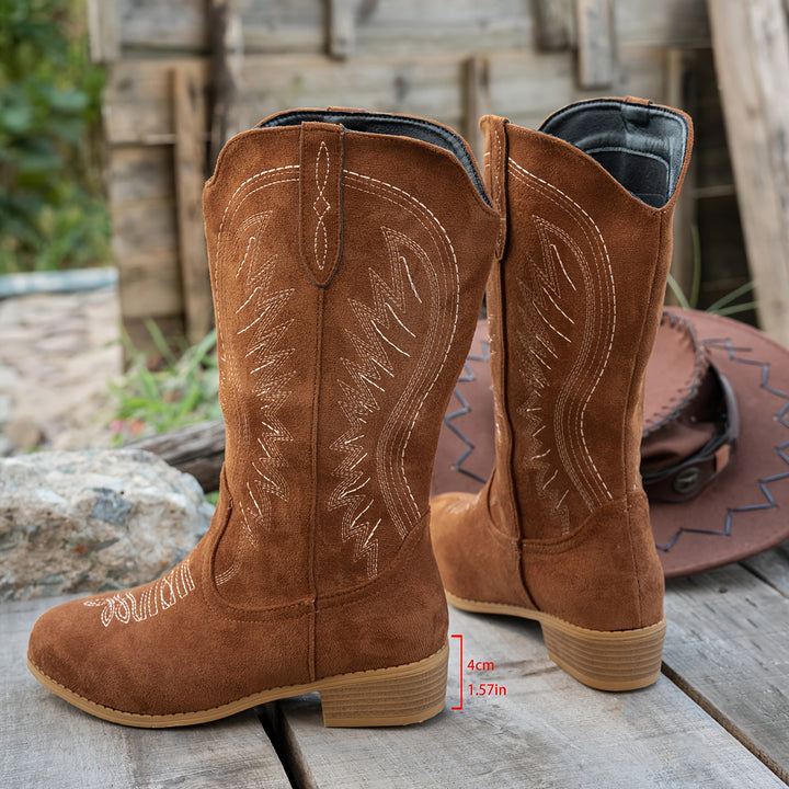 Paola - Wide Caf Round Toe Western Boots