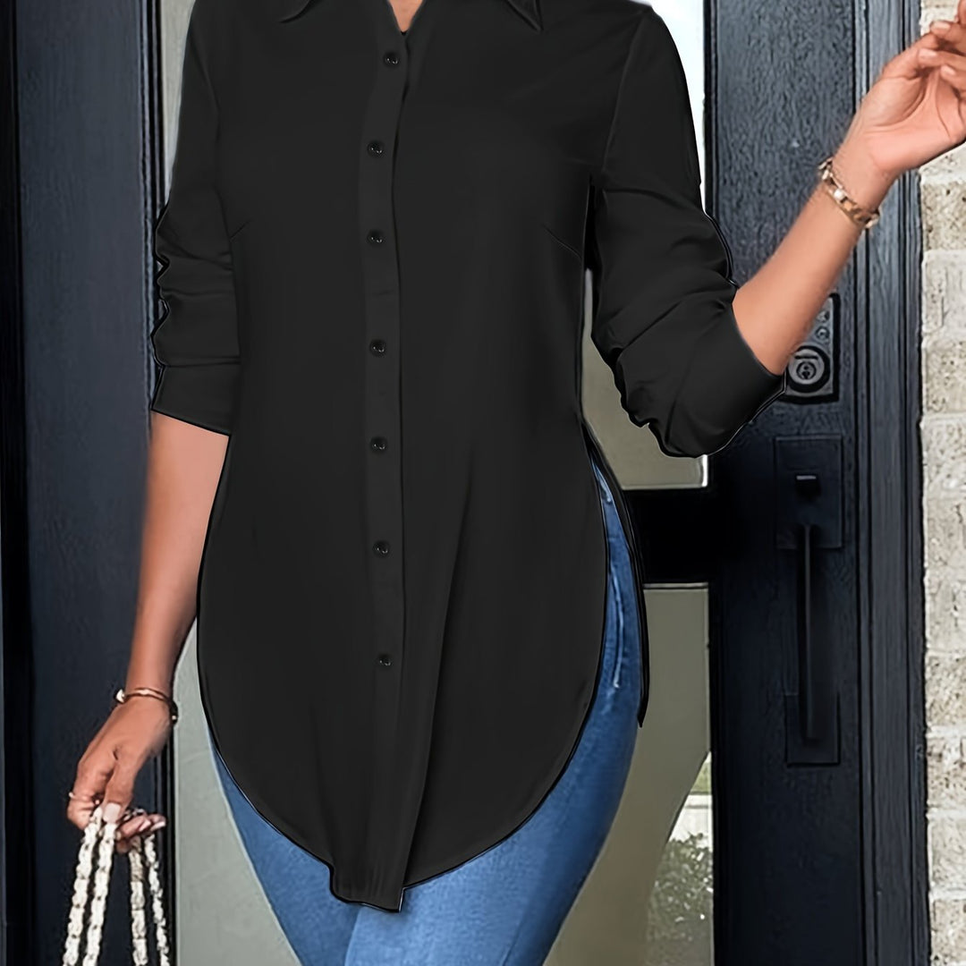 Evie | Long Sleeve Button-Front Blouse