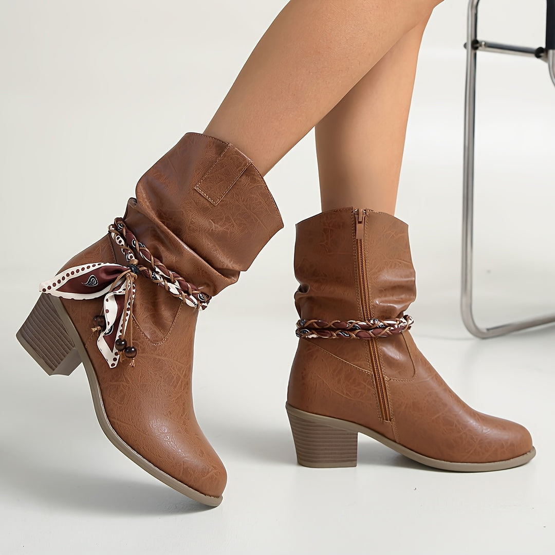 Anna - Cowboy Bow Charm Ankle Boots