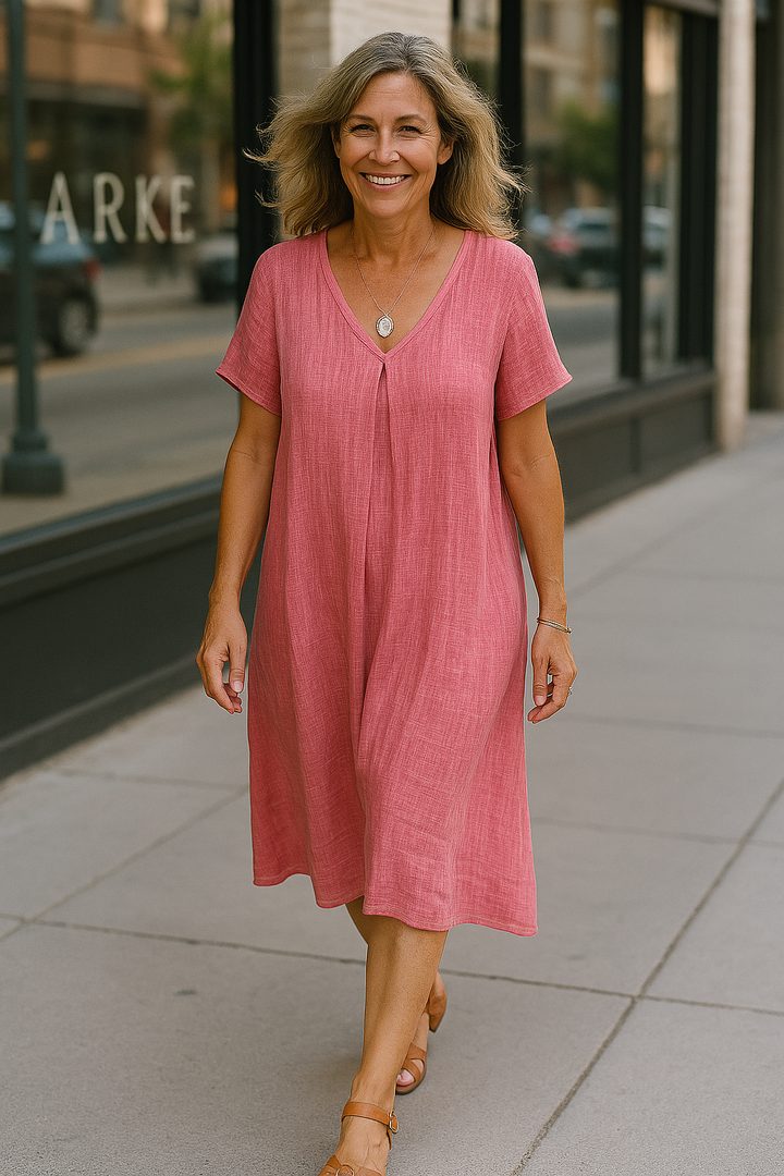Naia | Cotton & Linen V-Neck Dress