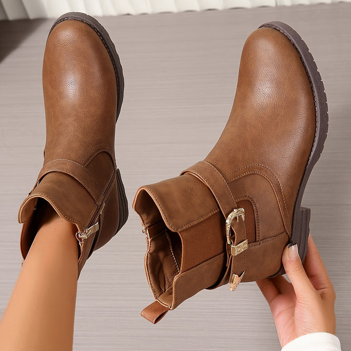 Nadya - Retro Buckle Style Leather Boots