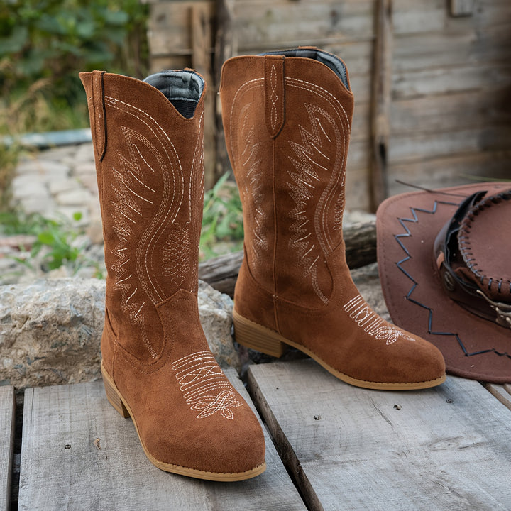 Paola - Wide Caf Round Toe Western Boots