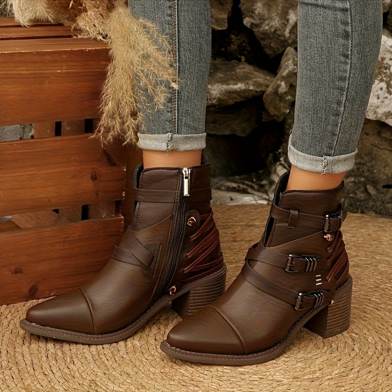 Laura - Wide Calf Western Block Heel Boots