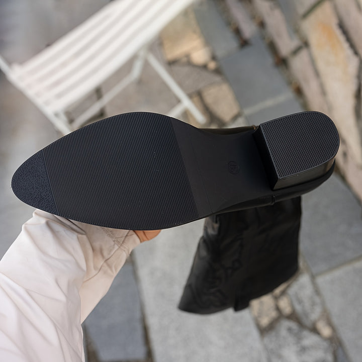 Hellen - Solid Black Braided Cowboy Boots