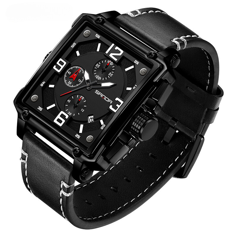 Men's Leather Quartz Tactical Watch