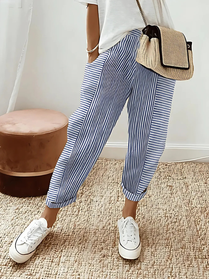 Lara - Striped Cotton Pants