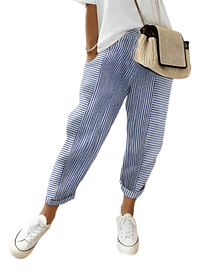 Lara - Striped Cotton Pants