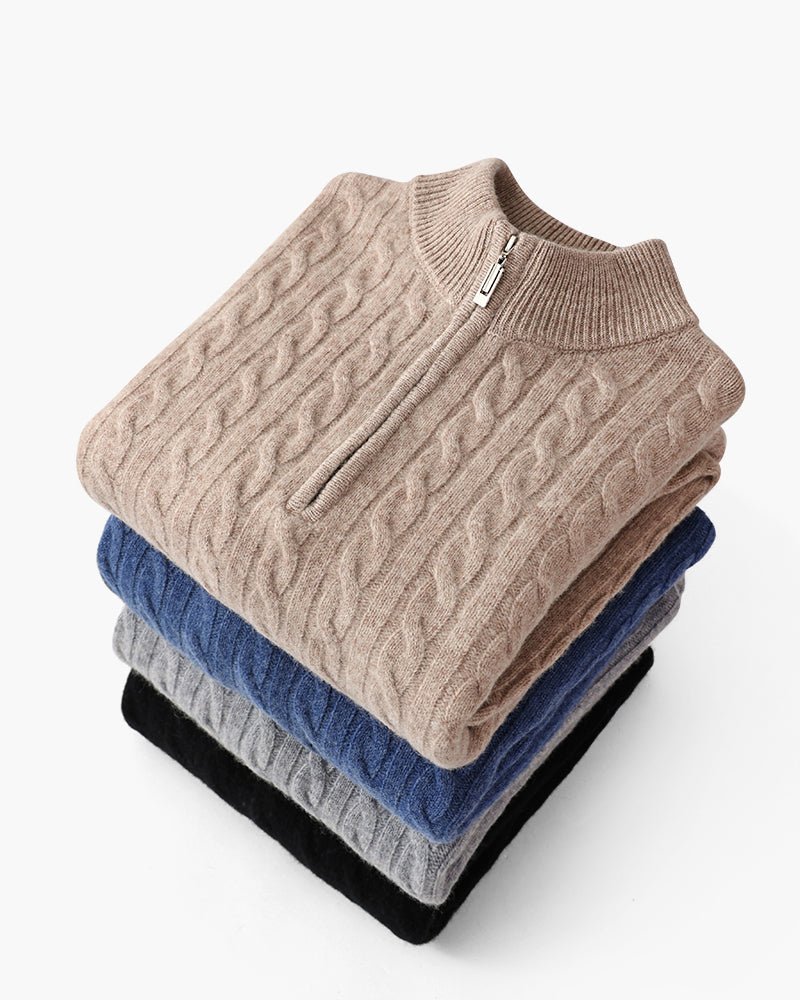 William - Cashmere Woven Half Zip Sweater