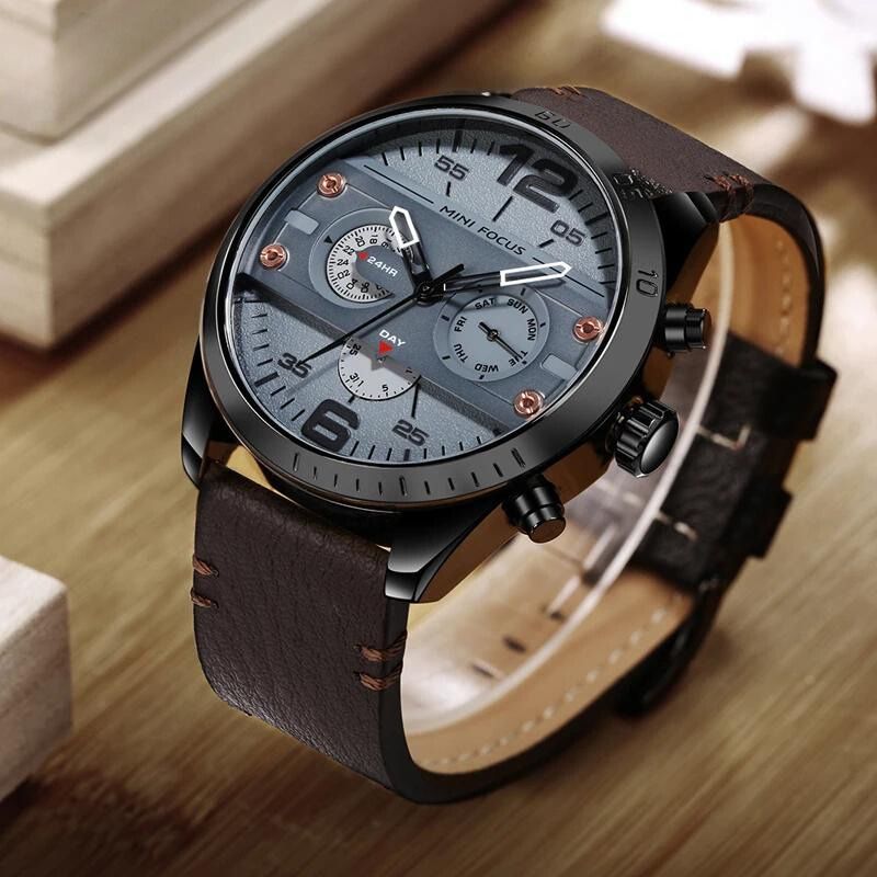 Luxury Leather Band Quartz Chronograph Waterproof Sport Watch