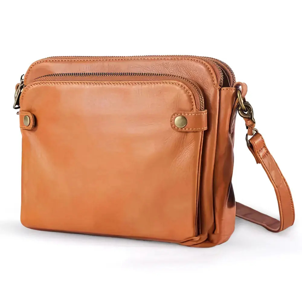 Three-Layer Leather Shoulder Bag