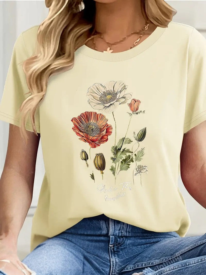 Aimilia | Elegant Short Sleeve T-Shirt With Floral Print