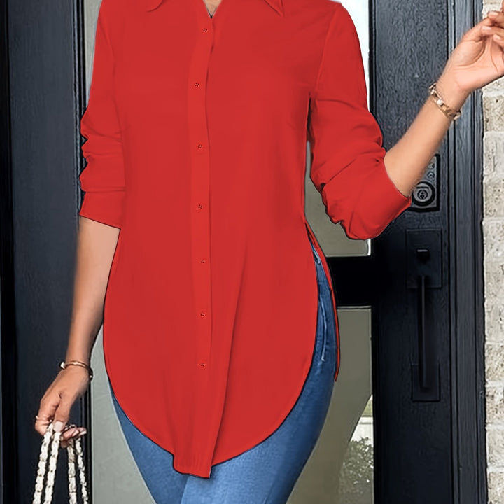 Evie | Long Sleeve Button-Front Blouse