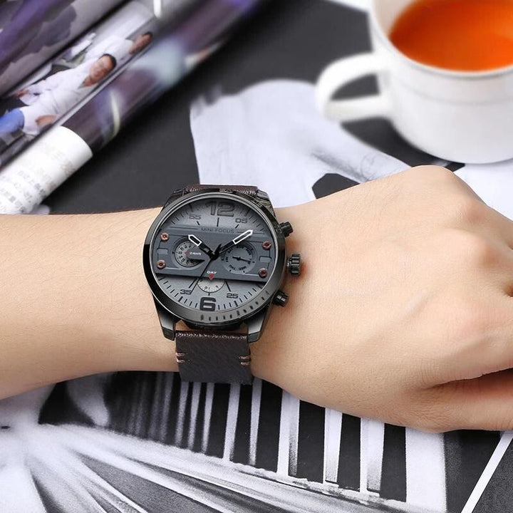 Luxury Leather Band Quartz Chronograph Waterproof Sport Watch