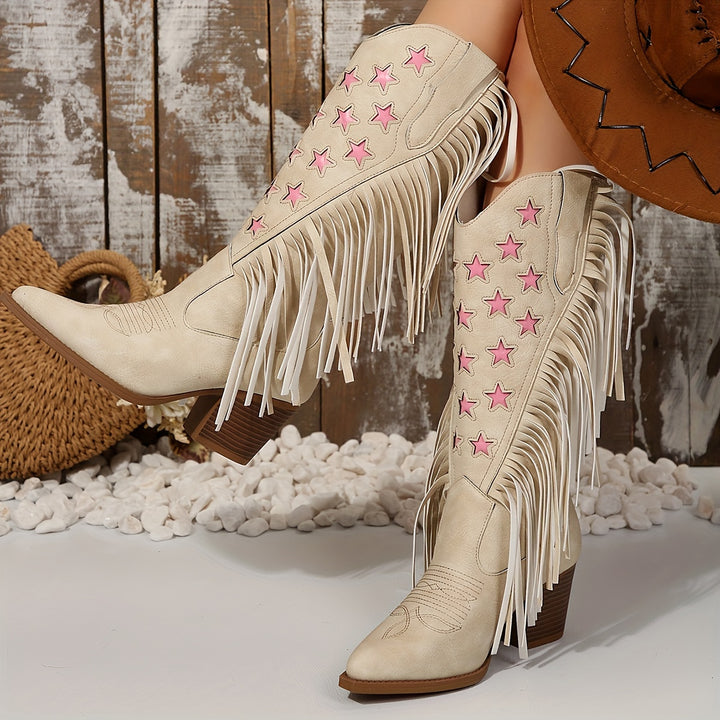 Monique - Pink Star Embroided Cowboy Boots