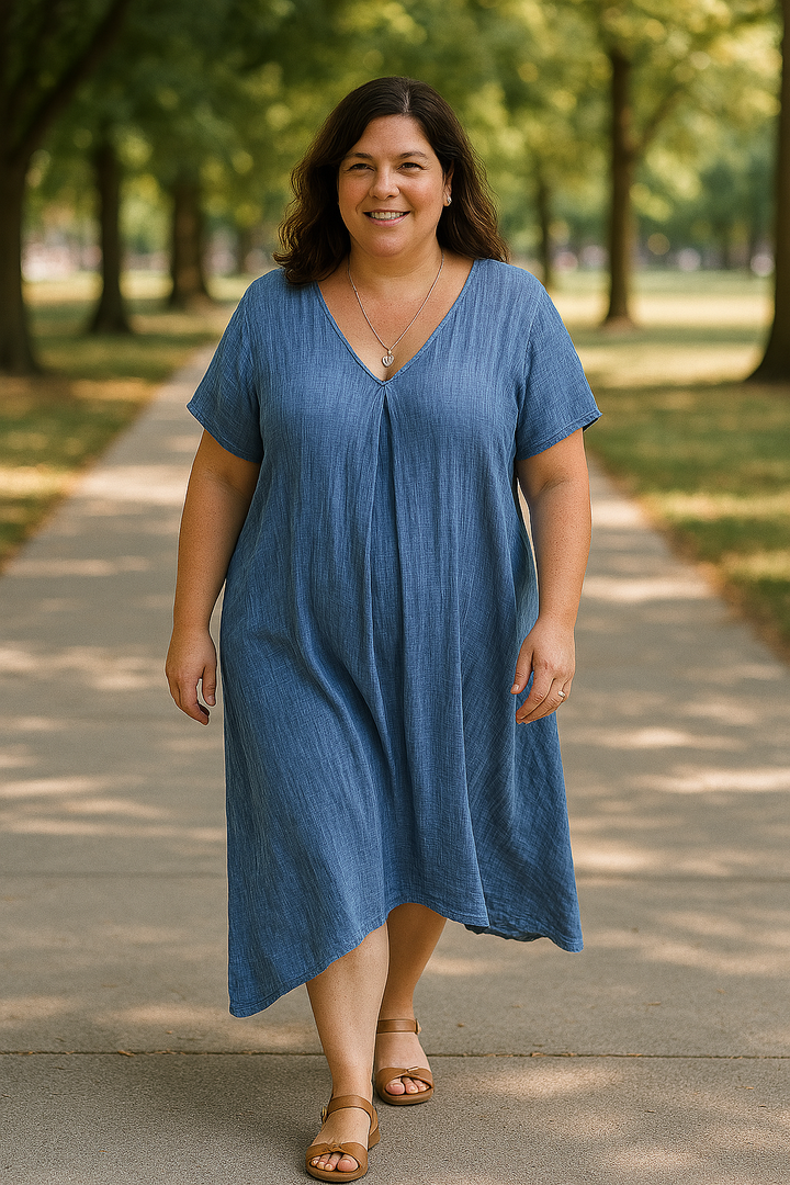 Naia | Cotton & Linen V-Neck Dress