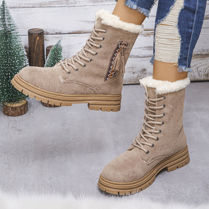 Sabine - Thickened Fleece Lining Lace Boots