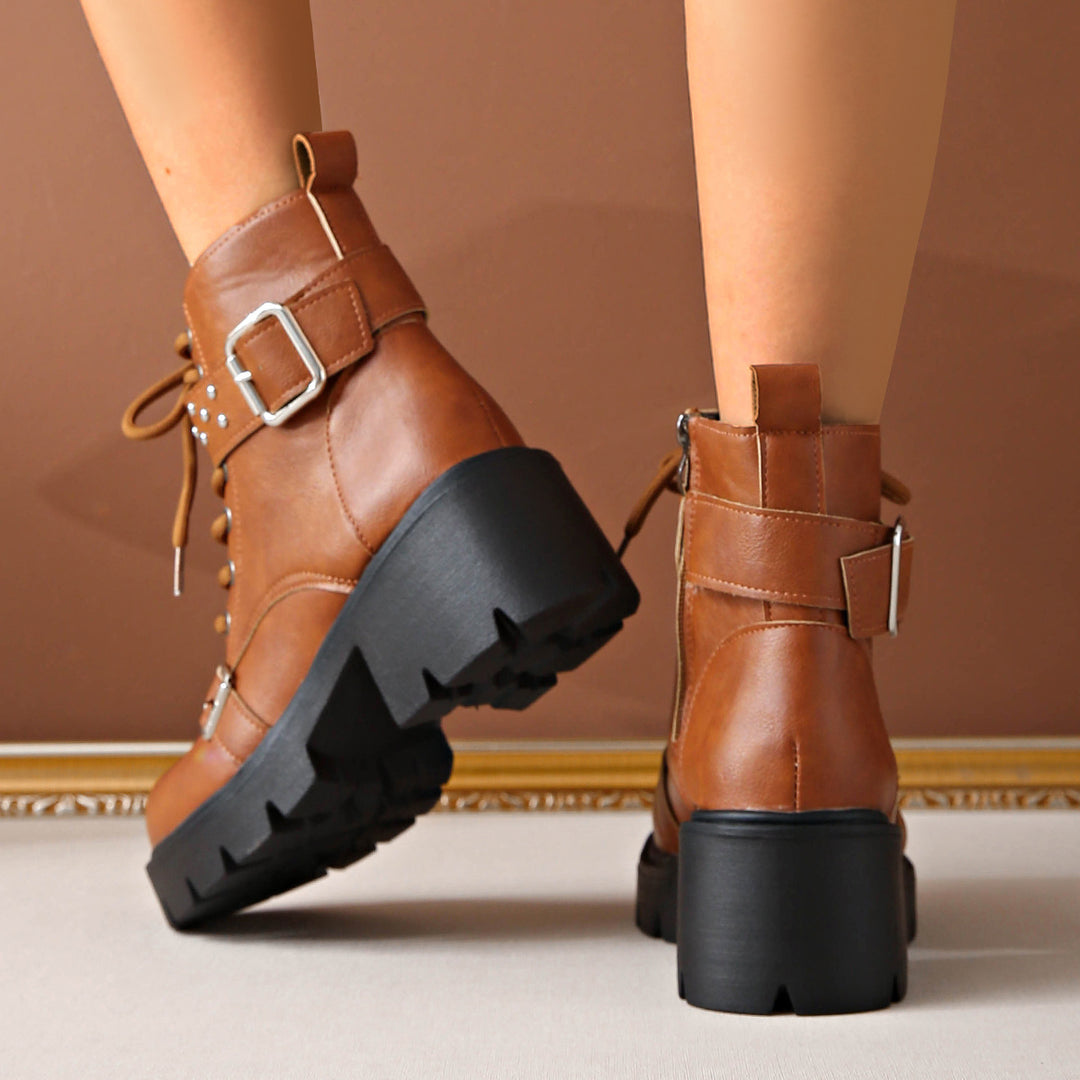 Celine - Versatile Brown Buckle Boots