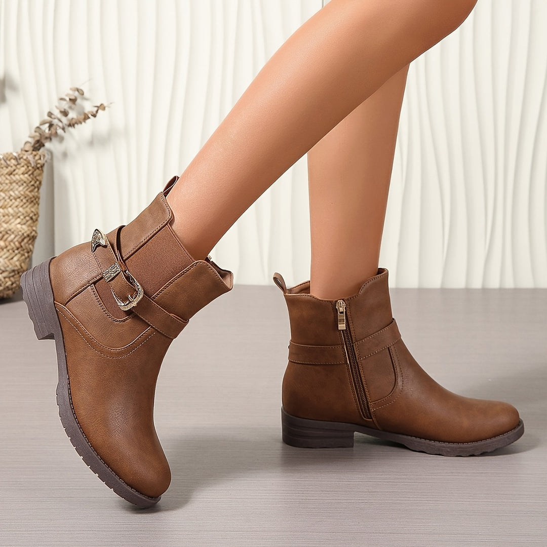 Nadya - Retro Buckle Style Leather Boots