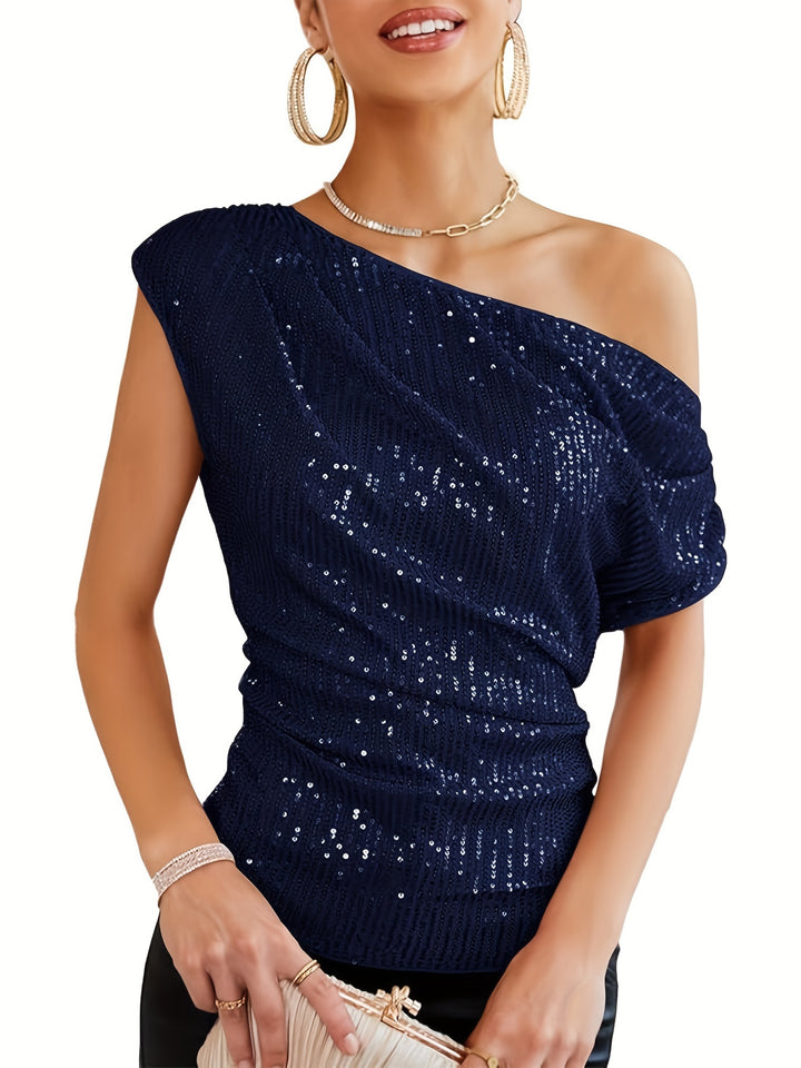 Paula | One-Shoulder Glitter Top