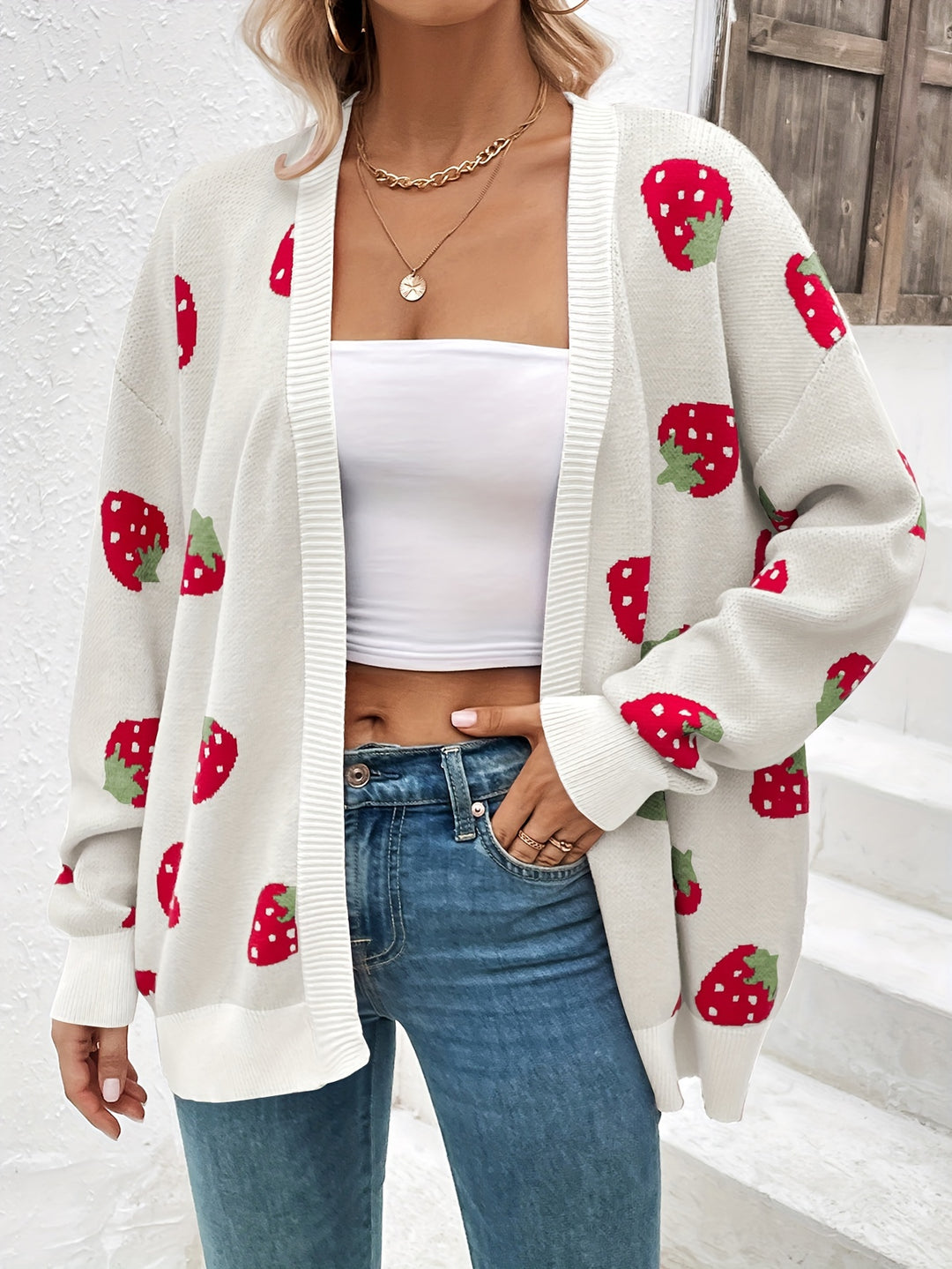 Ruby | Starberry Pattern Open Front Cardigan
