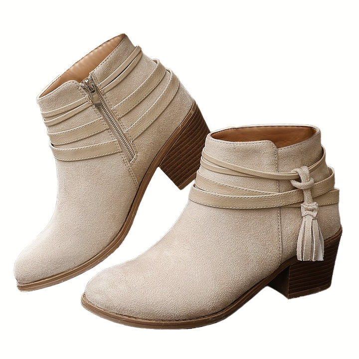 Christelle - Decorative Tassel & Side Zipper Ankle Boots