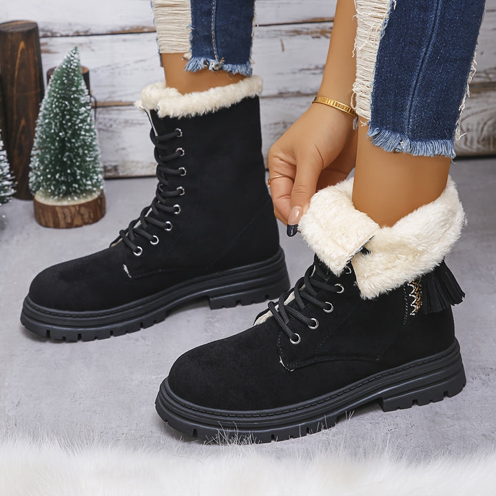 Sabine - Thickened Fleece Lining Lace Boots