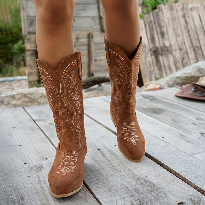 Paola - Wide Caf Round Toe Western Boots