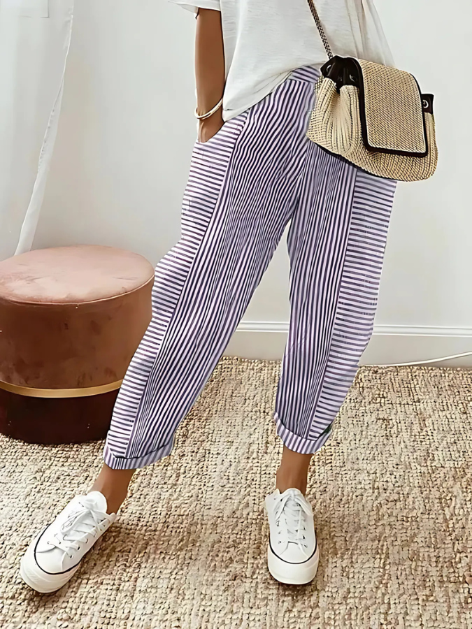 Lara - Striped Cotton Pants