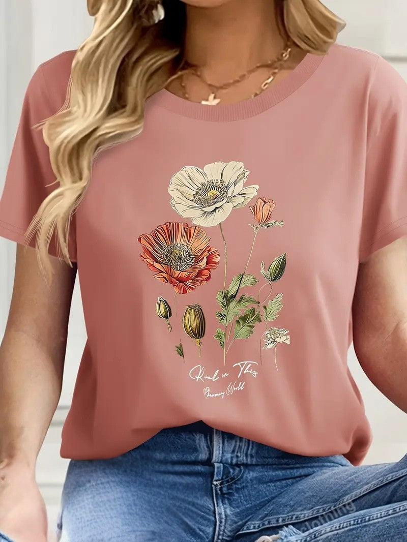 Aimilia | Elegant Short Sleeve T-Shirt With Floral Print