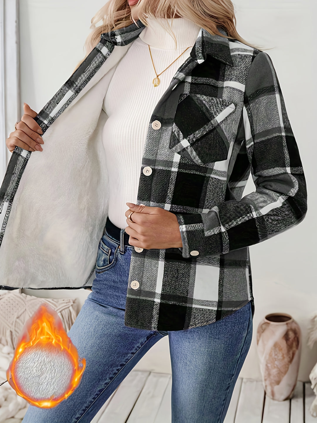 Amelie | Fleece-Lined Button-Up Shirt