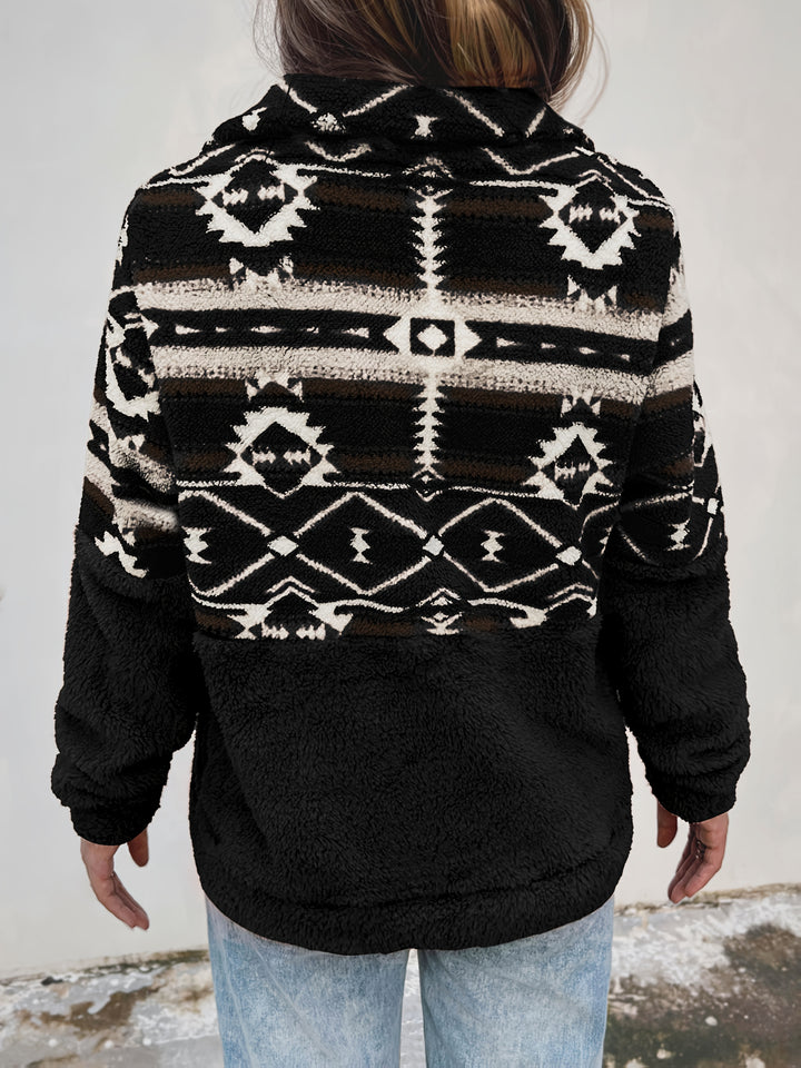 Skye | Geo Pattern Half Zipper Teddy Sweatshirt