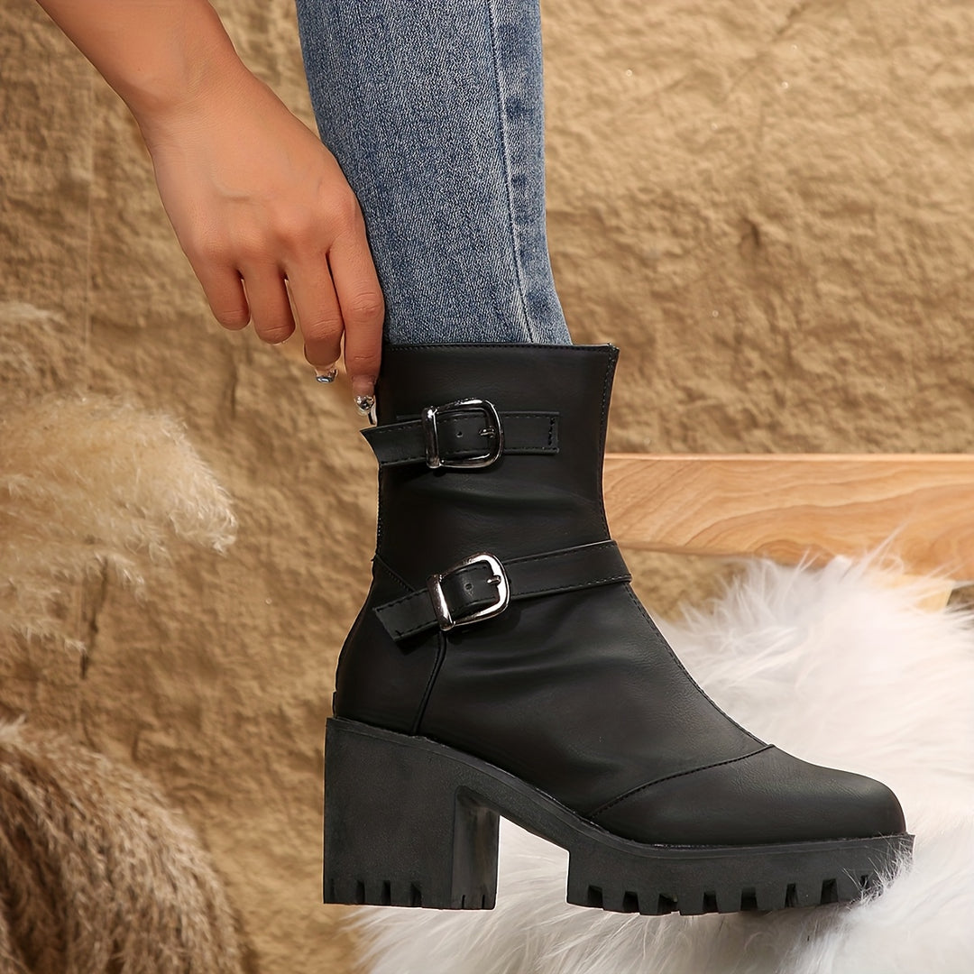 Cammy - Comfortable Block Heel Platform Boots