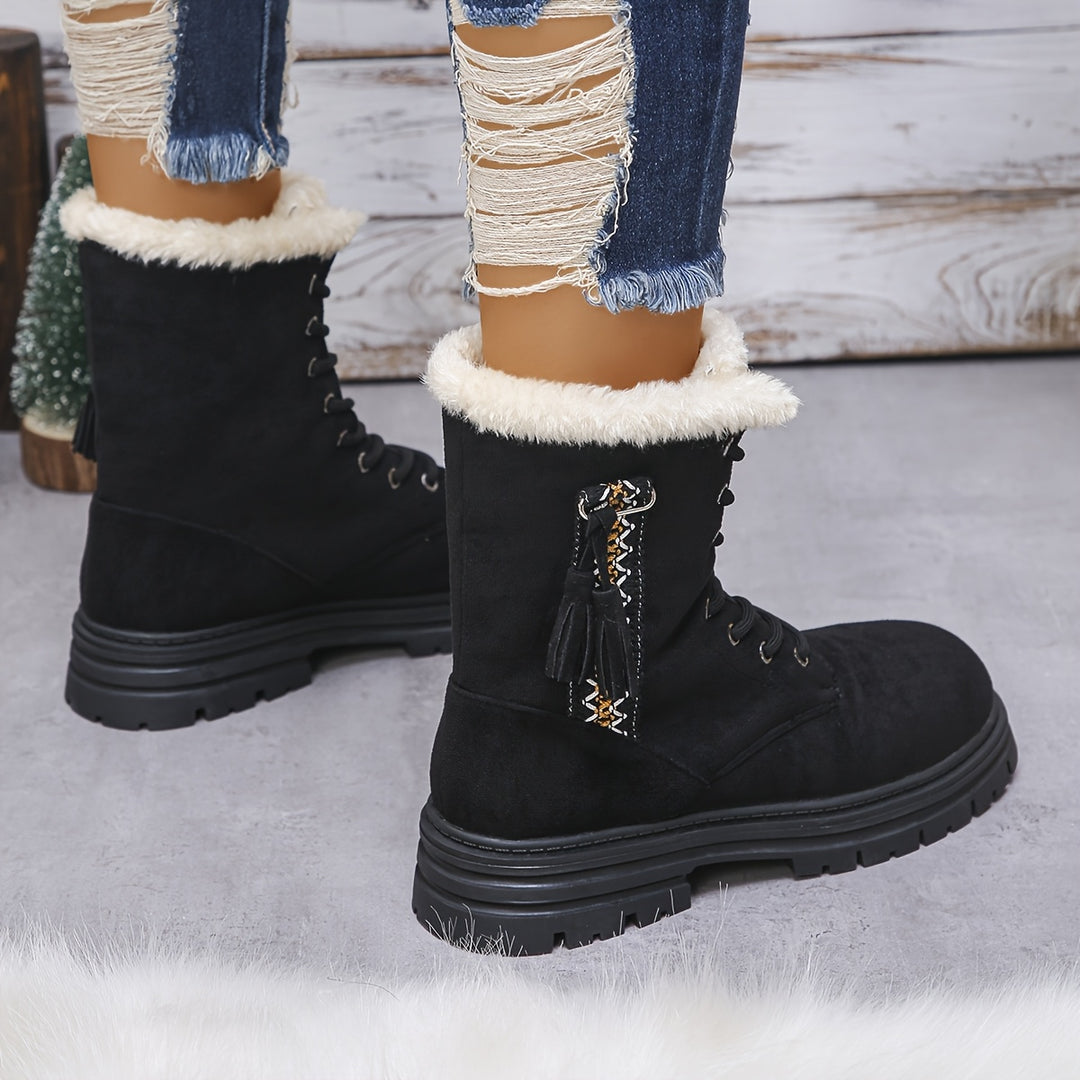 Sabine - Thickened Fleece Lining Lace Boots
