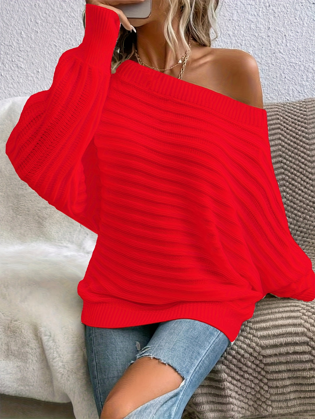 Harriet | Batwing Sleeved Off-Shoulder Sweater