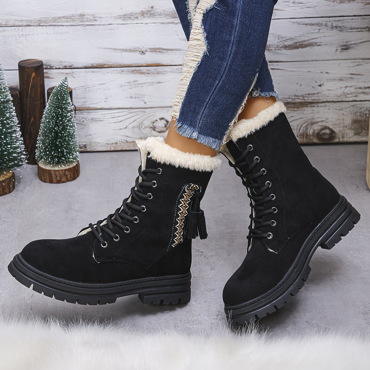 Sabine - Thickened Fleece Lining Lace Boots