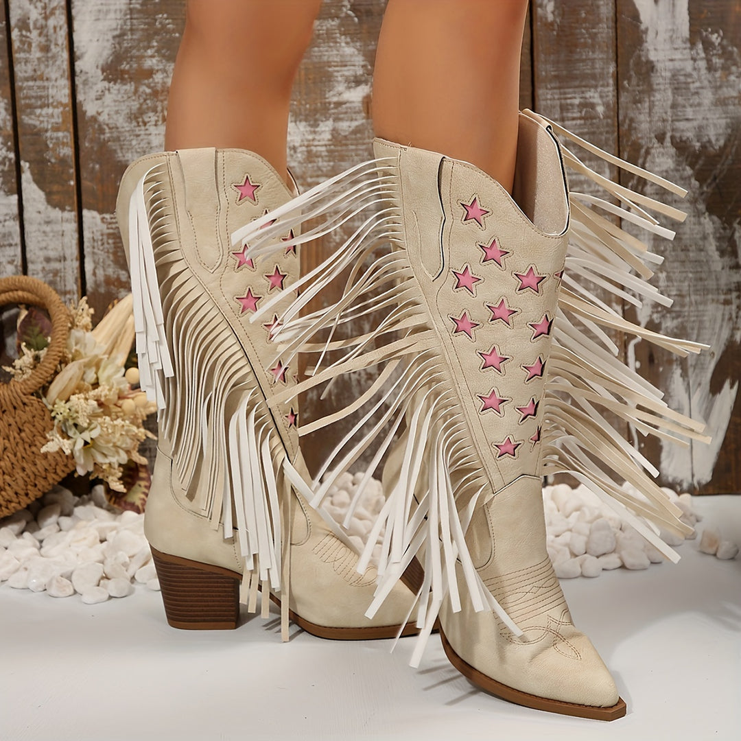 Monique - Pink Star Embroided Cowboy Boots