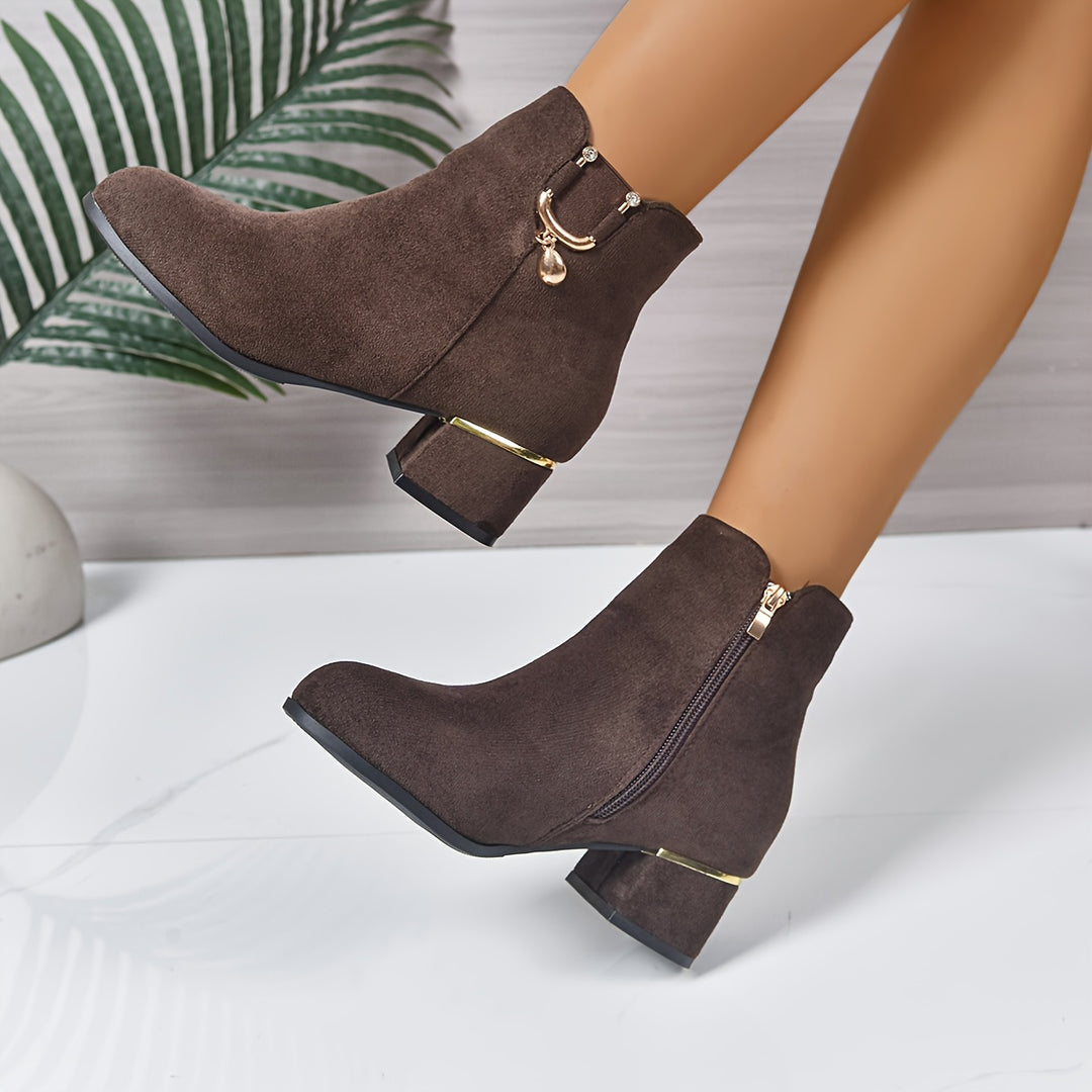 Hilly - Textured Golden Buckle Ankle Boots