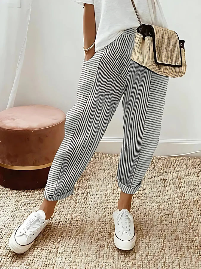 Lara - Striped Cotton Pants