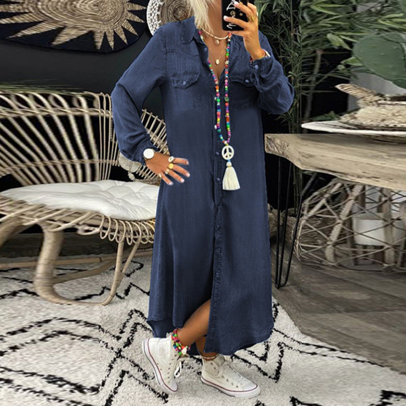 Lilla - Comfortable Denim Shirt Dress