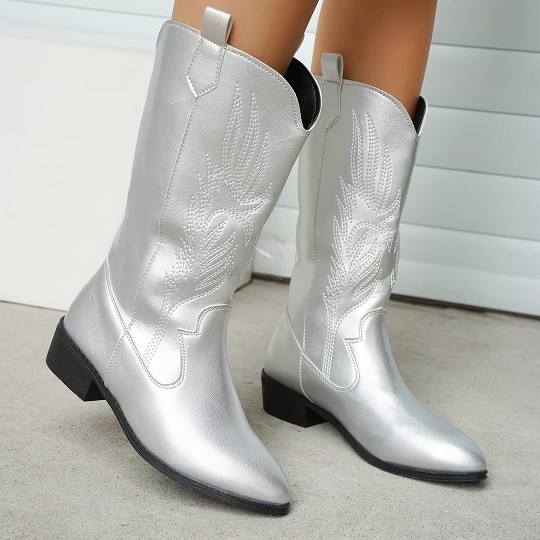 Kelsey - Silver Braided Western Boots