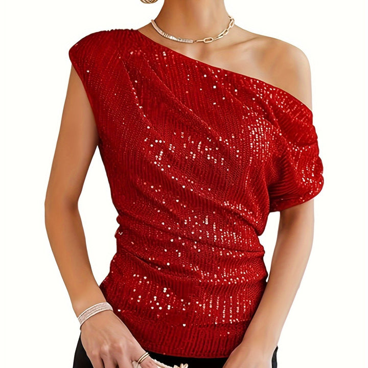 Paula | One-Shoulder Glitter Top