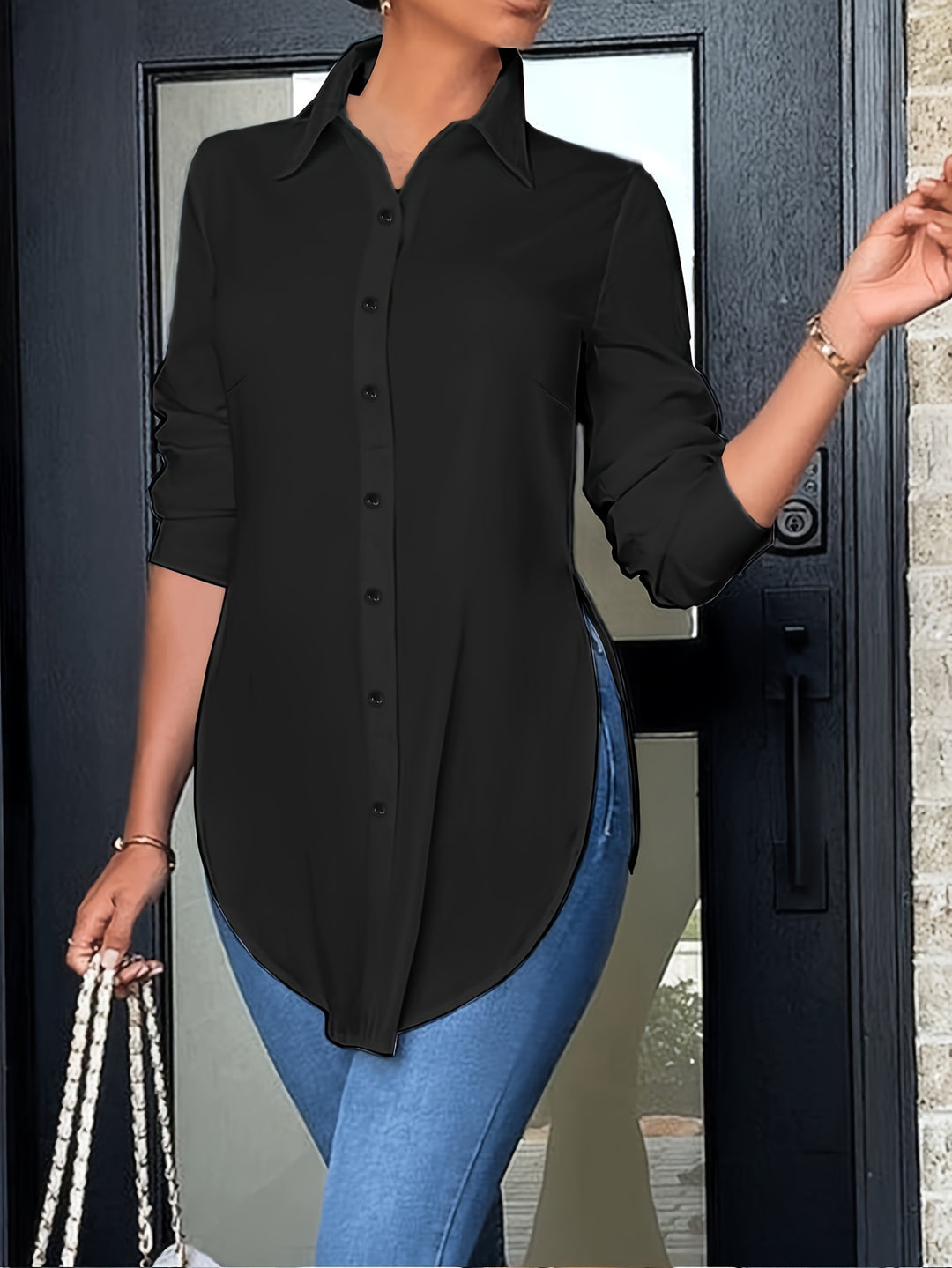 Evie | Long Sleeve Button-Front Blouse