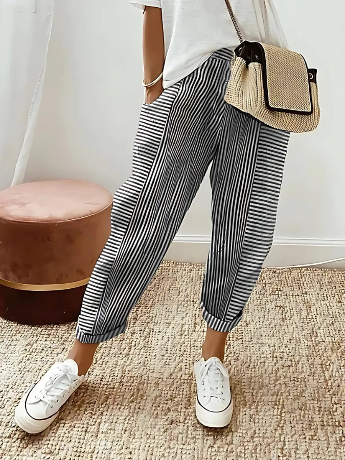 Lara - Striped Cotton Pants