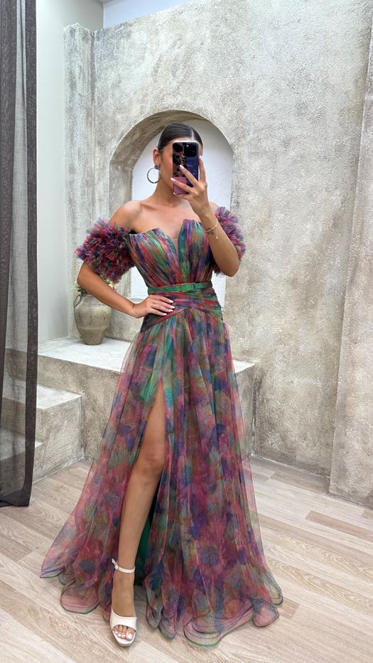 Carmel - Elegant Belted Ruffle Sleeve Maxi Dress