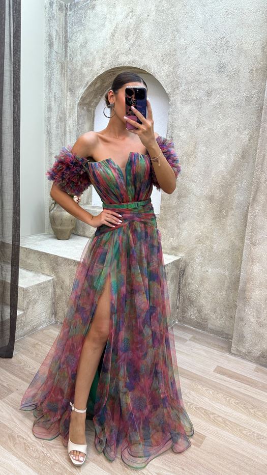 Carmel - Elegant Belted Ruffle Sleeve Maxi Dress