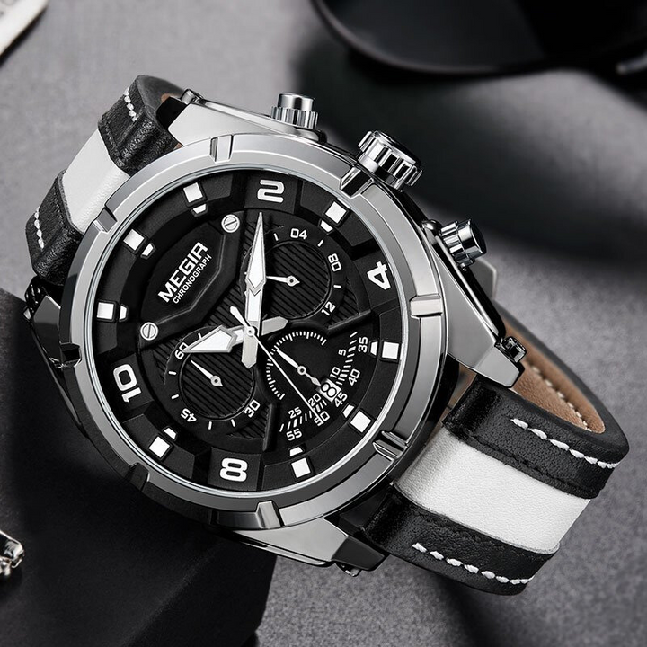 Luxury Leather Military Sport Chronograph Watch