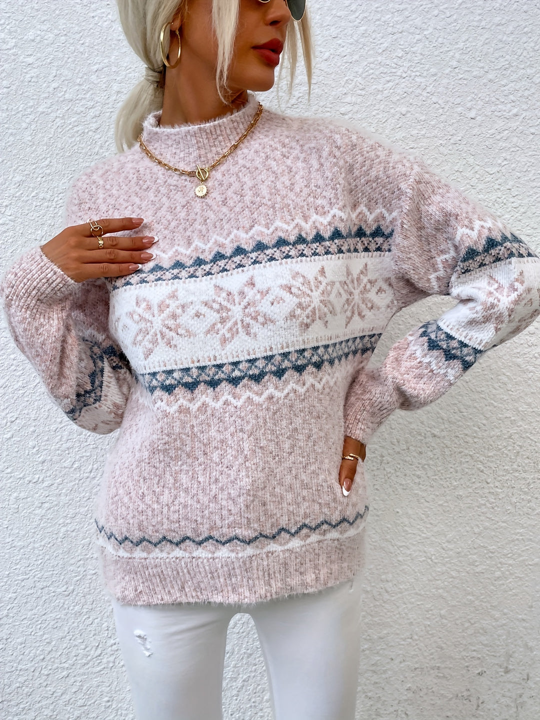 Sam | Snowflake Print Winter Sweater