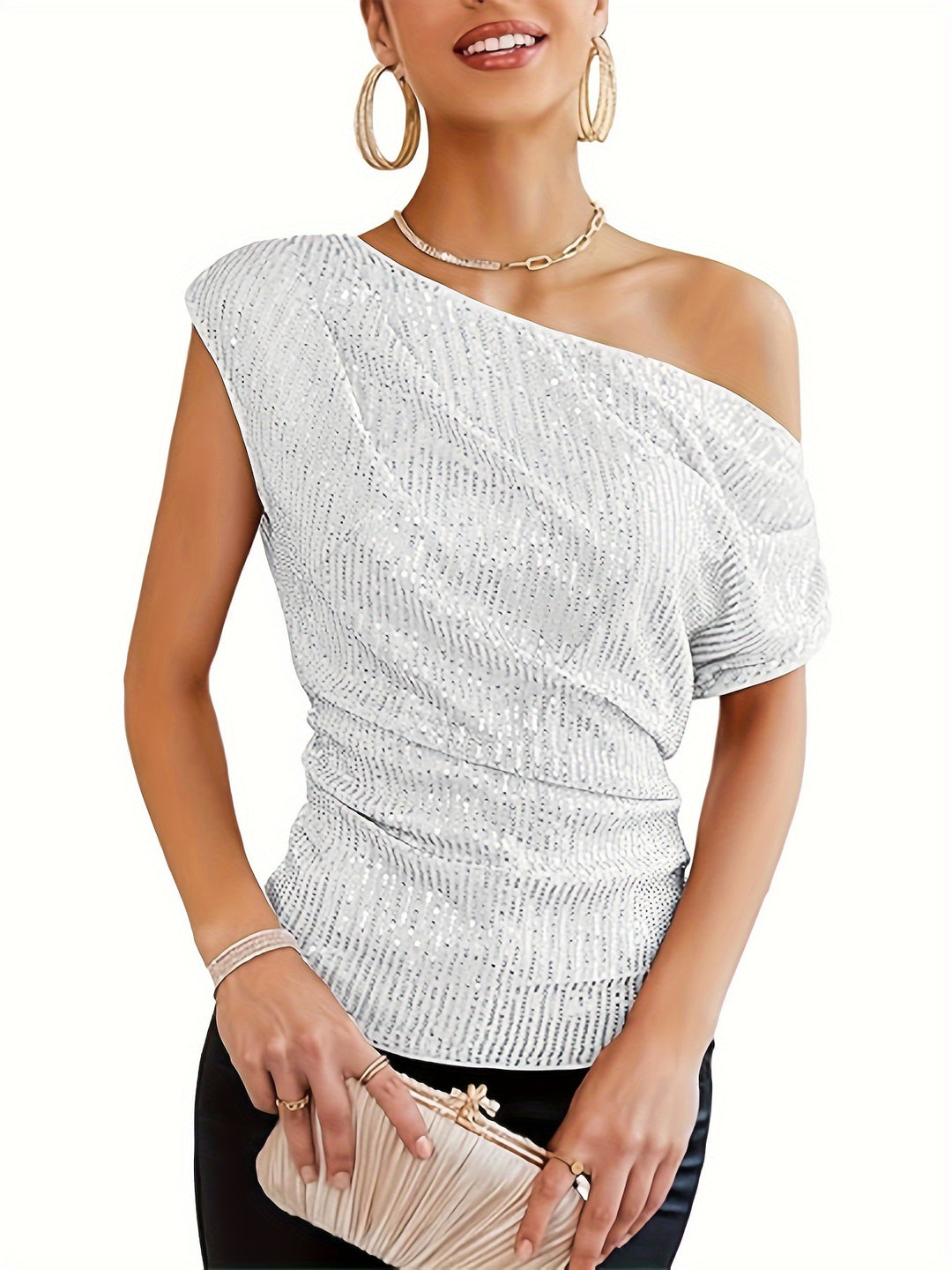 Paula | One-Shoulder Glitter Top