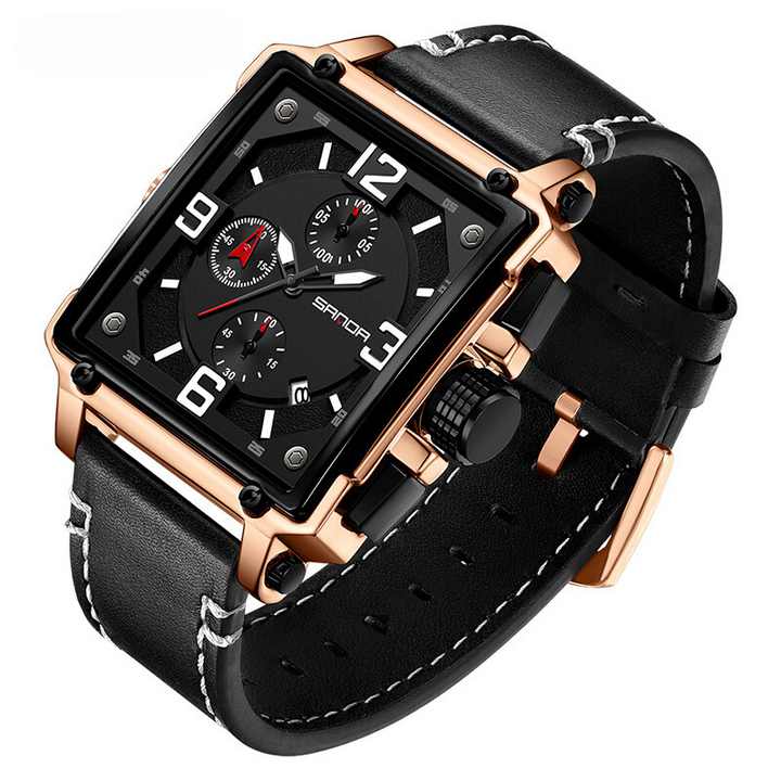 Men's Leather Quartz Tactical Watch