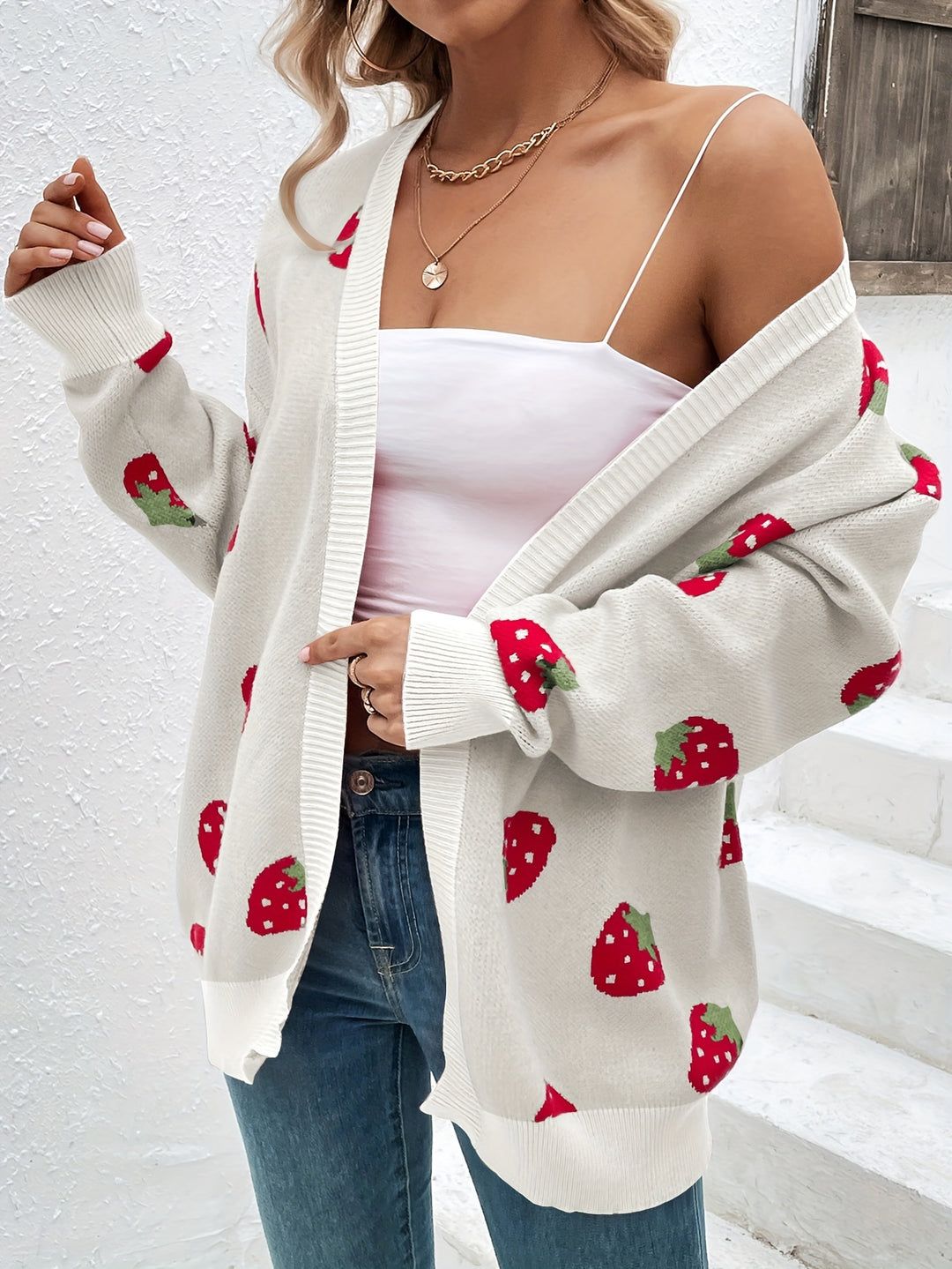 Ruby | Starberry Pattern Open Front Cardigan